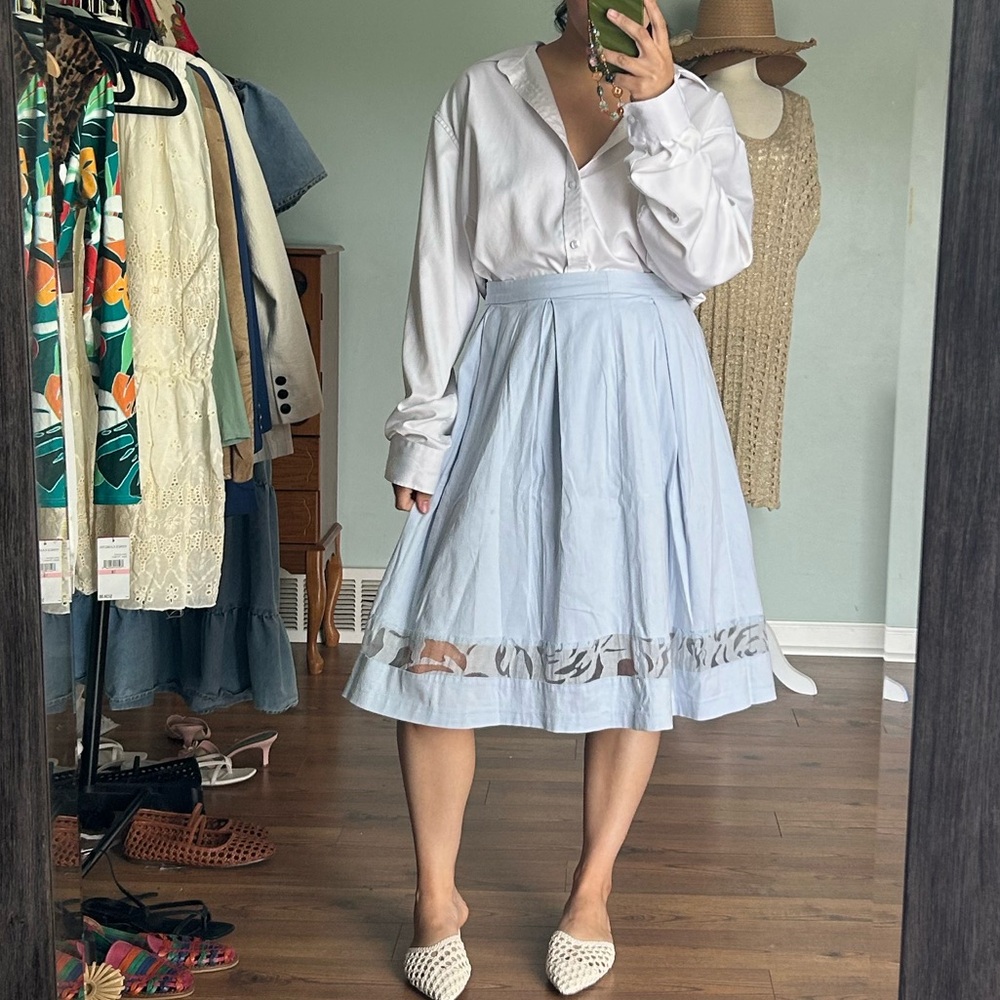 Dorothy Perkins Blue Midi A-Line Skirt with Pleats